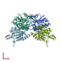 PDB entry 2cx3 coloured by chain, front view.