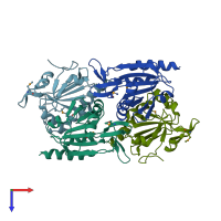 PDB entry 2cx3 coloured by chain, top view.