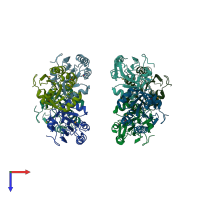 PDB entry 2cx4 coloured by chain, top view.