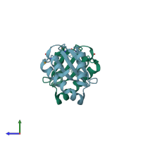 PDB entry 2cx6 coloured by chain, side view.