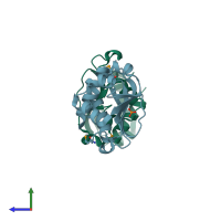 PDB entry 2cx7 coloured by chain, side view.
