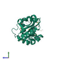 PDB entry 2cxa coloured by chain, side view.