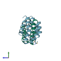 PDB entry 2cxd coloured by chain, side view.