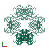 Homo octameric assembly 1 of PDB entry 2cxe coloured by chemically distinct molecules, front view.