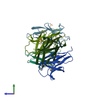 PDB entry 2cxk coloured by chain, side view.