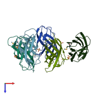 PDB entry 2cxk coloured by chain, top view.