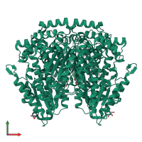 Homo dimeric assembly 1 of PDB entry 2cxn coloured by chemically distinct molecules, front view.
