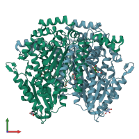 PDB 2cxo coloured by chain and viewed from the front.
