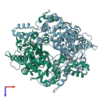 PDB entry 2cxp coloured by chain, top view.