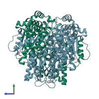 PDB 2cxq coloured by chain and viewed from the side.