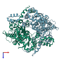 PDB entry 2cxr coloured by chain, top view.