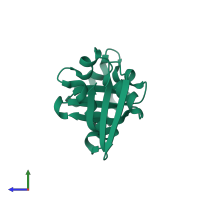 PDB entry 2cy1 coloured by chain, side view.