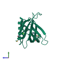 PDB entry 2cy4 coloured by chain, side view.