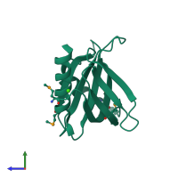 PDB entry 2cy5 coloured by chain, side view.