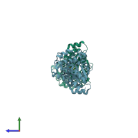 PDB entry 2cyb coloured by chain, side view.