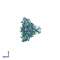 PDB entry 2cyc coloured by chain, side view.