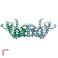PDB entry 2cyc coloured by chain, top view.