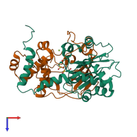 PDB entry 2cyz coloured by chain, top view.