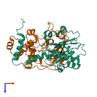 PDB entry 2cz1 coloured by chain, top view.