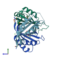 PDB entry 2cz4 coloured by chain, side view.