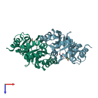 PDB entry 2cz5 coloured by chain, top view.