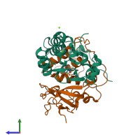 PDB entry 2cz6 coloured by chain, side view.