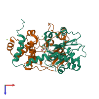 PDB entry 2cz7 coloured by chain, top view.