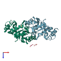 PDB entry 2czd coloured by chain, top view.