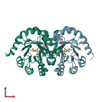 PDB entry 2cze coloured by chain, front view.