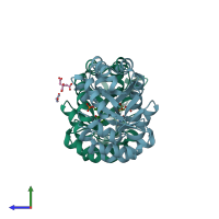 PDB entry 2cze coloured by chain, side view.