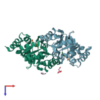 PDB entry 2cze coloured by chain, top view.
