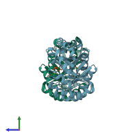 PDB entry 2czf coloured by chain, side view.