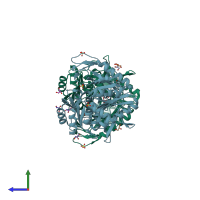 PDB entry 2czg coloured by chain, side view.