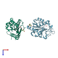 PDB entry 2czq coloured by chain, top view.