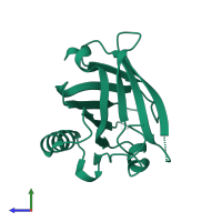 PDB entry 2czt coloured by chain, side view.