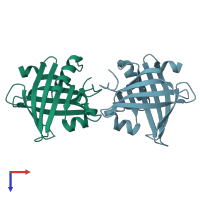 PDB entry 2czu coloured by chain, top view.