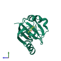 PDB entry 2d01 coloured by chain, side view.