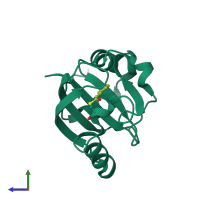 PDB entry 2d02 coloured by chain, side view.