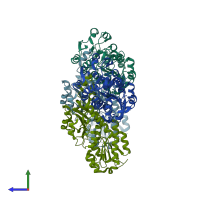 PDB entry 2d0i coloured by chain, side view.