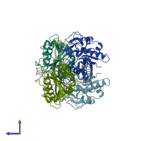 PDB entry 2d0j coloured by chain, side view.