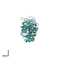 PDB entry 2d0k coloured by chain, side view.