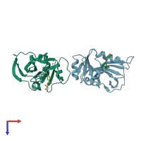 PDB entry 2d0k coloured by chain, top view.