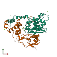 PDB entry 2d0q coloured by chain, front view.