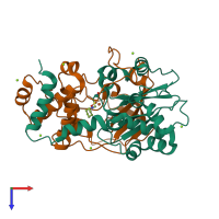 PDB entry 2d0q coloured by chain, top view.
