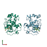 PDB entry 2d0w coloured by chain, front view.