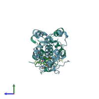 PDB entry 2d0w coloured by chain, side view.