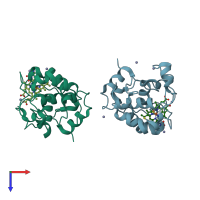 PDB entry 2d0w coloured by chain, top view.