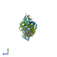 PDB entry 2d10 coloured by chain, side view.