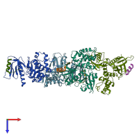 PDB entry 2d11 coloured by chain, top view.