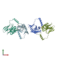 PDB entry 2d16 coloured by chain, front view.